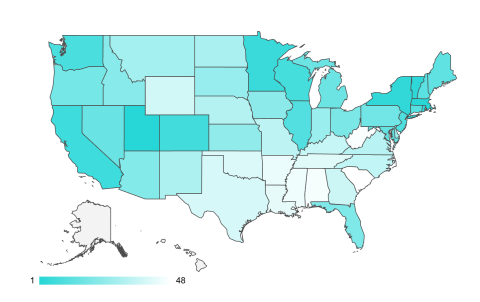 Graphic of the U.S. with states highlighted based on energy usage.