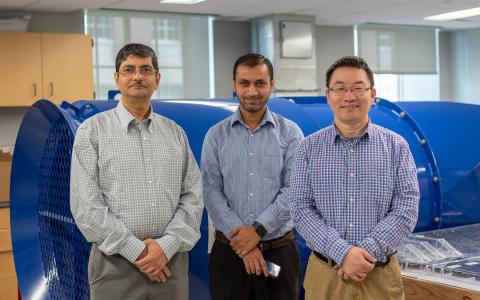 Sekhar Bhattacharyya, associate teaching professor of mining engineering; Ashish Kumar, assistant professor of mining engineering; and Shimin Liu, Deike Chair Professor in Mining Engineering, make up three of the six members of the Penn State organizing committee for NAMVS 2025. Credit: Courtney Robinson / Penn State. Creative Commons