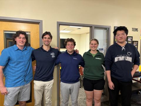 Students in Nelson Dzade’s Design of Solar Energy Conversion Systems class who recently completed a project facilitated by the Sustainable Communities Collaborative are, left to right: Kieran Cox, Leighton Eddy, Bernardo Elizondo, Kayla Sucro, and Yuxiang Zhang. Credit: Provided. All Rights Reserved.