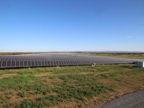 Field full of solar panels.