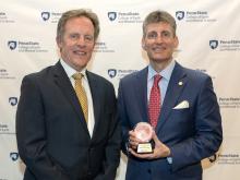 Lee Kump (left), the John Leone Dean in the College of Earth and Mineral Sciences, and Jon-Paul Maria, professor of materials science and engineering, at the Wilson Awards. Credit: Penn State. Creative Commons